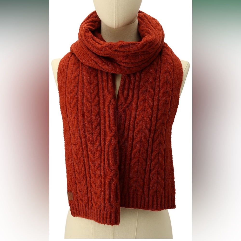 Cozy Cable Knit NWT FRYE Brick Red Rust scarf